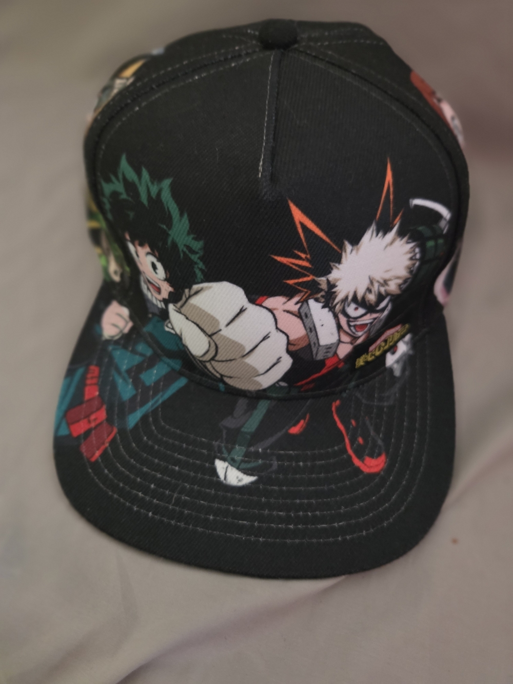 Black Anime Baseball Cap with Colorful Character Print